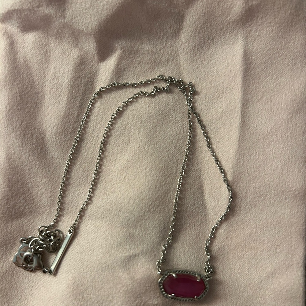 Kendra Scott Silver Necklace with Pink Stone